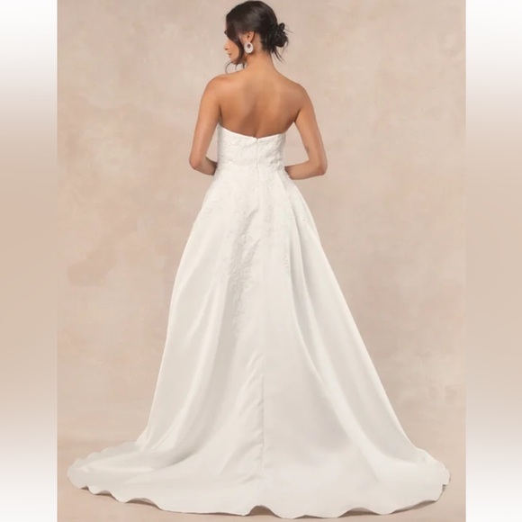 NWT Lulus Now and Always White Beaded Embroidered Strapless Gown - Picture 2 of 7